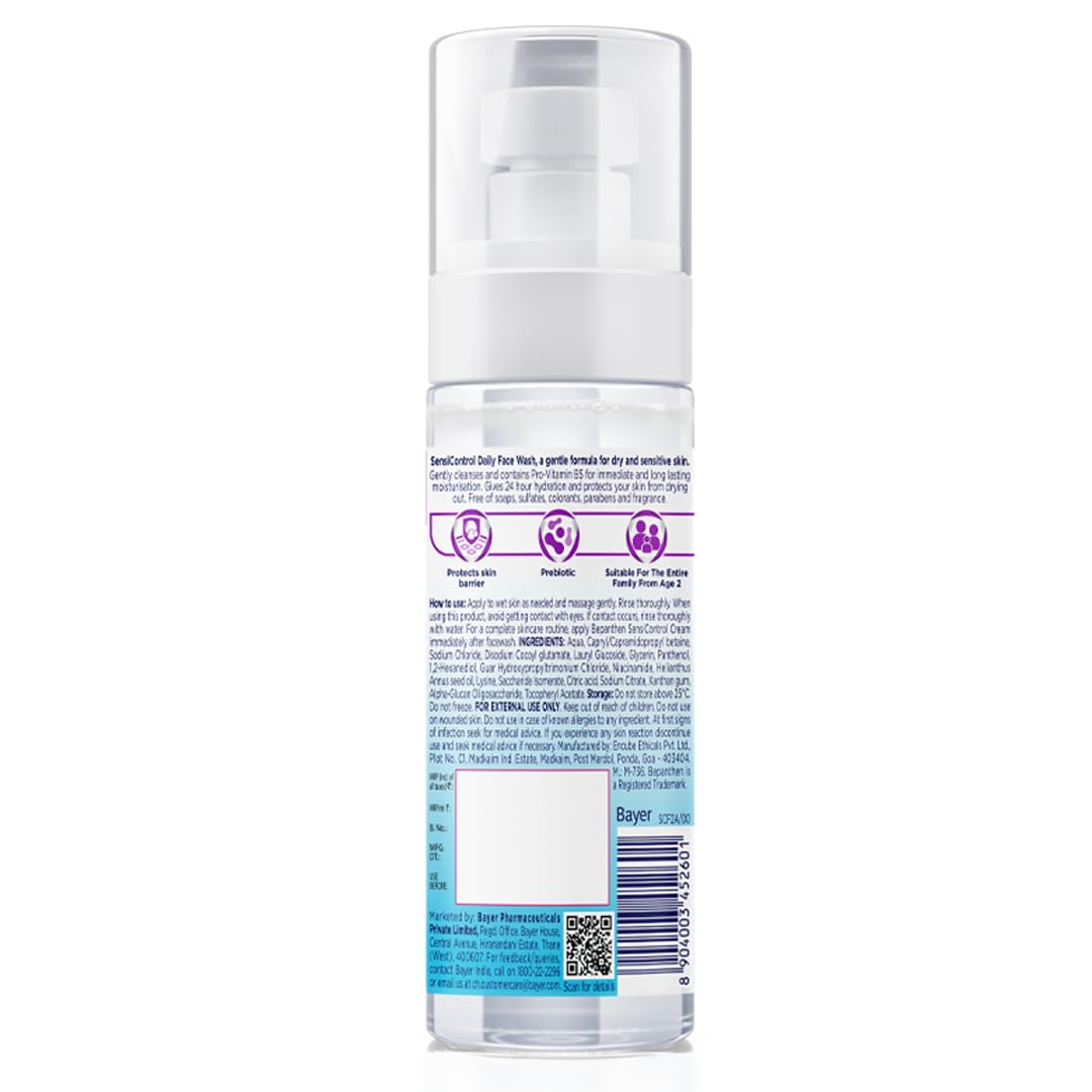 Bepanthen Daily Face Wash, Hydrating Cleanser, Moisturizes, Protects Skin Barrier, Worlds No.1 Skincare Brand, For Dry to Normal, Sensitive Skin, 80ml Facewash