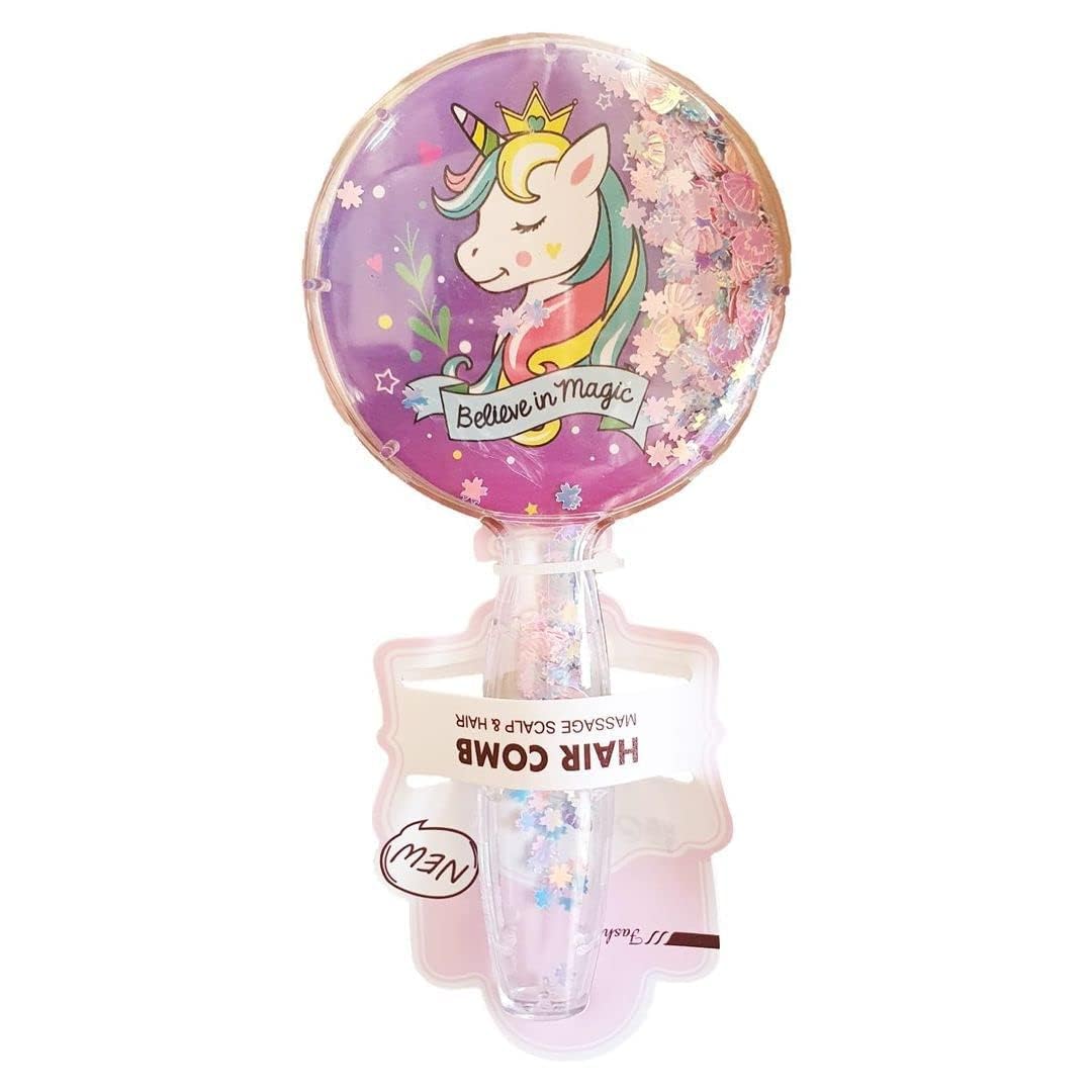 Kalakriti Unicorn Round Hair Comb, Hair Brush for Curly Hair Unicorn Paddle Hair Styling Brush Large Soft Bristle for Kids Girls Toddler Women Long Straight Cur