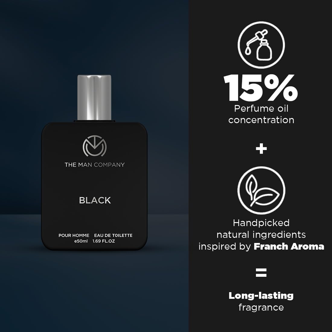 The Man Company Black Edt Perfume For Men - 50Ml, Premium Long Lasting Fragrance Spray, Gift For Him - Fresh