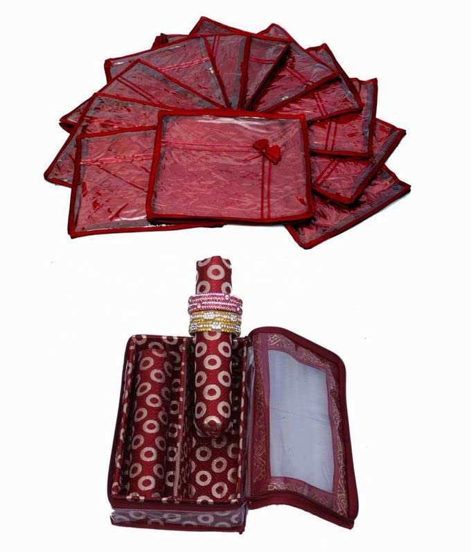 Wedding Special Combo, 12 pcs of Satin Bow Saree Cover, 2 Rod Bangle Box in Brocade f0027