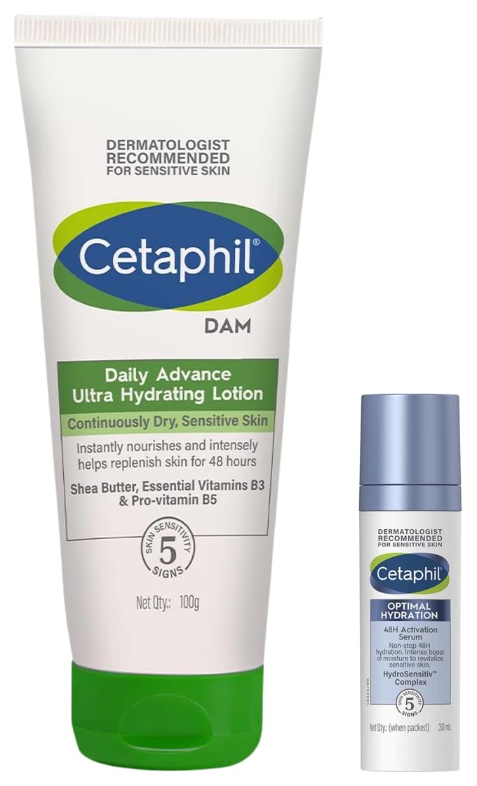 CetaphilDailyAdvanceUltraHydratingLotionDry/LongLastingMoisturizerFace&BodyMulti100G Optimal Hydration Lightweight Serum 30 ml Fast absorbing Hyaluronic Acid Bl