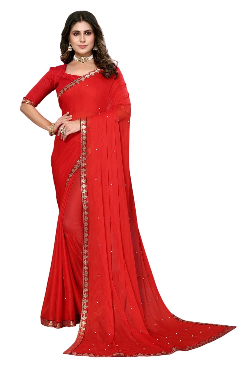 Yashika Womens Lycra Blend Saree One Size Red