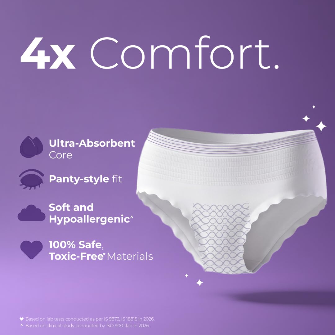 Nua Comfort Disposable Period Panties (XL-XXL) | Pack of 10 Panties | Disposable | 360° Coverage | Zero Irritation | 4x Comfort | For Heavy Flow | No rashes | L
