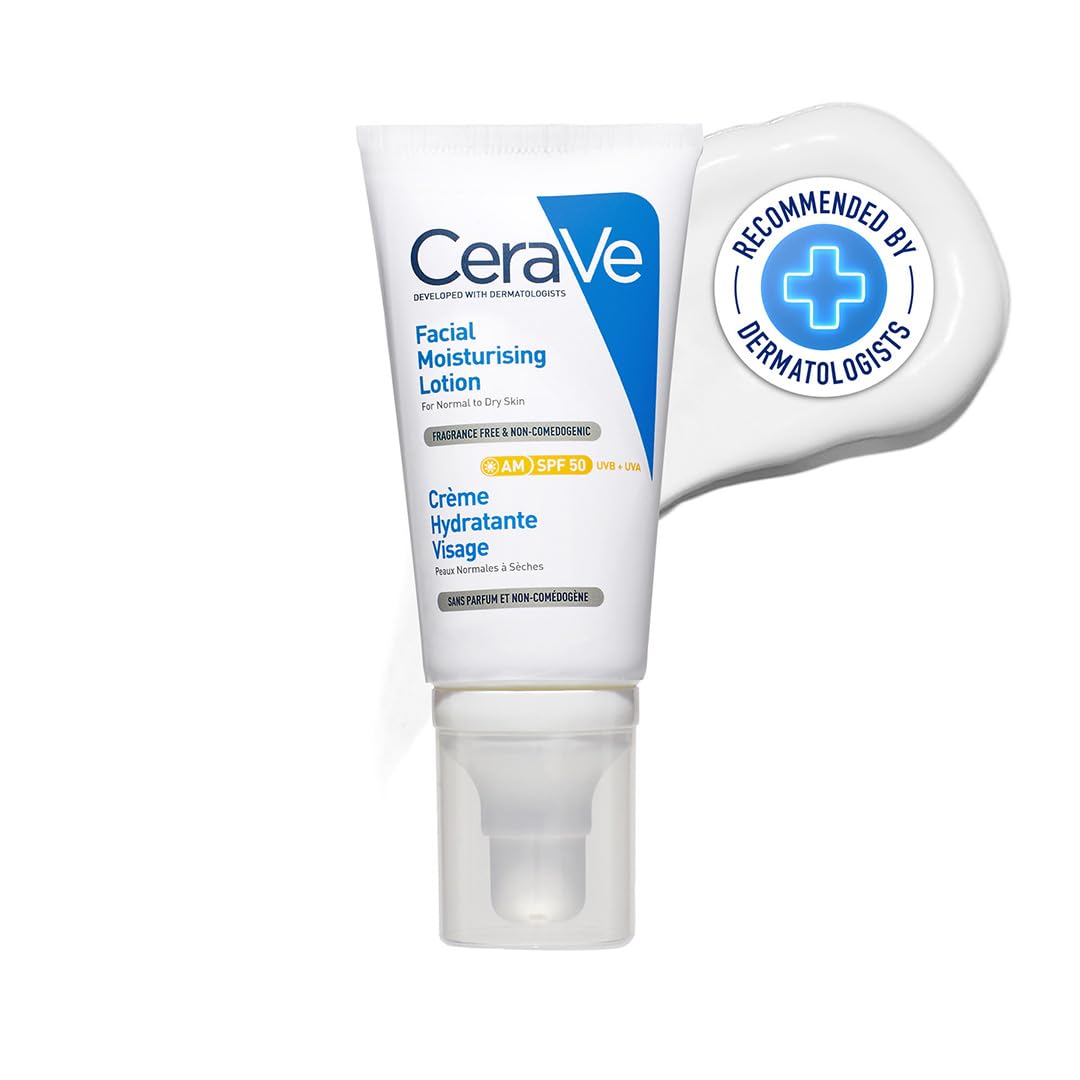CeraVe AM Facial Moisturizer (52ml) SPF 50 and Foaming Cleanser (88ml) for Normal to Oily Skin Non-Comedogenic