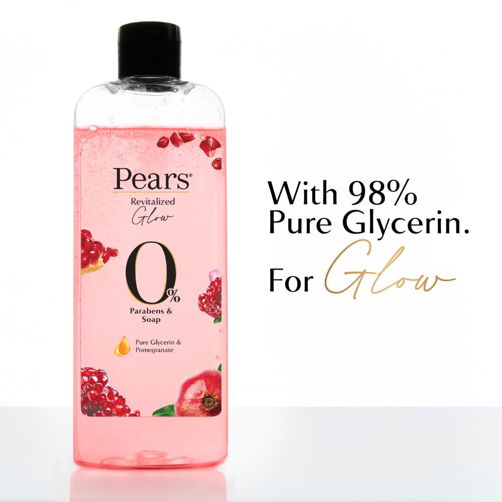 Pears 98% Pure Glycerin Revitalized Glow Body Wash with Pomegranate and 0% Parabens & Soap for a Revitalized Glow, 250ml