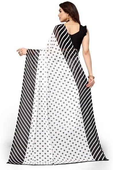 Yashika Ladies Georgette Print Saree with Blouse Black One Size
