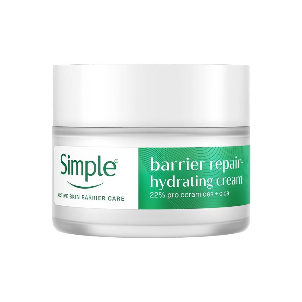 Simple Barrier Repair+, Hydrating Cream, Moisturiser, 40g, for Dry & Sensitive Skin, with 22% Ceramide Boosters & Cica, Long-Lasting Hydration, Free from Harsh