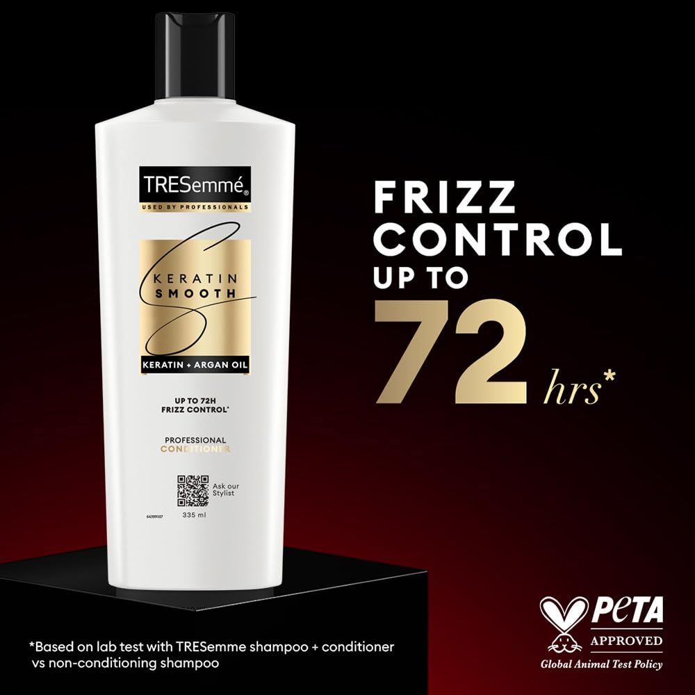 TRESemmé Keratin Smooth Anti Frizz Conditioner 335ml | 72H Frizz Control with Keratin Protein & Argan Oil | Paraben Free Hair Conditioner for Dry Frizzy Hair