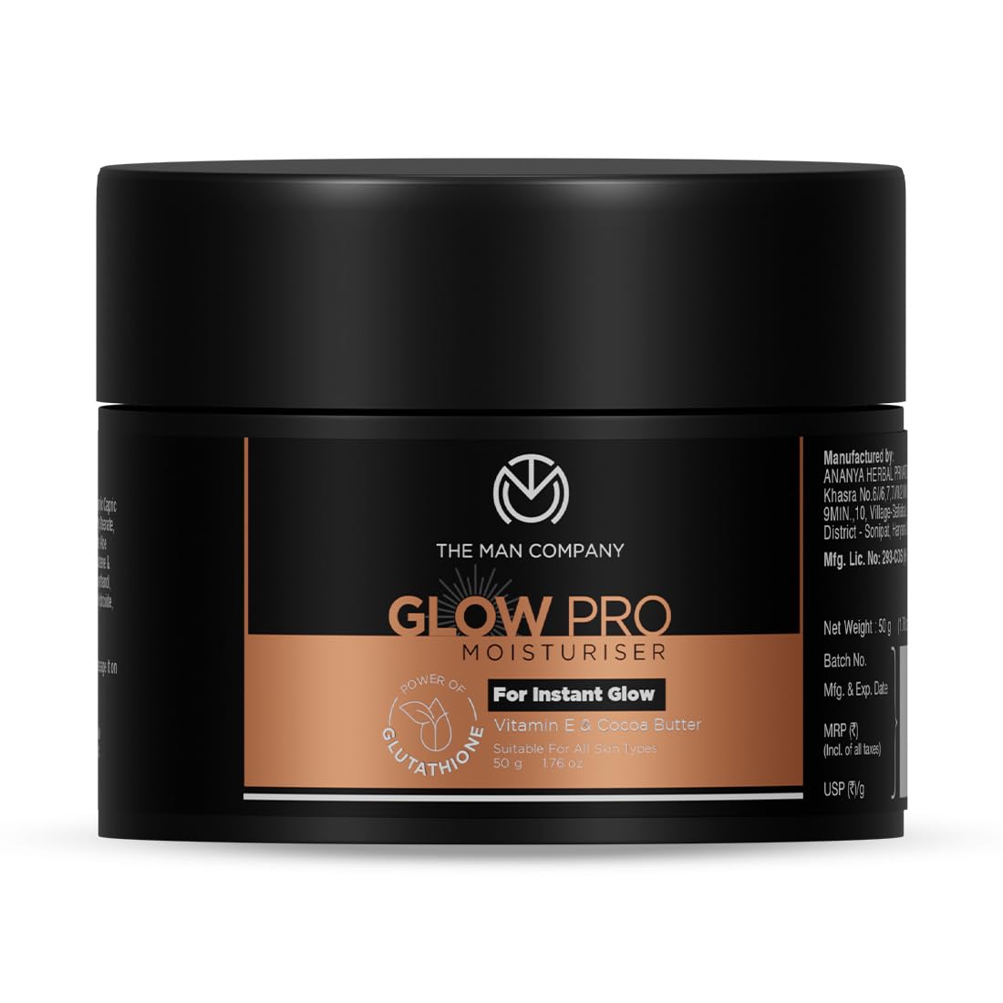 The Man Company Glow Pro Non-Sticky Daily Moisturizer for Face | Moisturizes, Hydrates with Glutathione, Vitamin E & Cocoa Butter | Face Moisturizer Cream for M