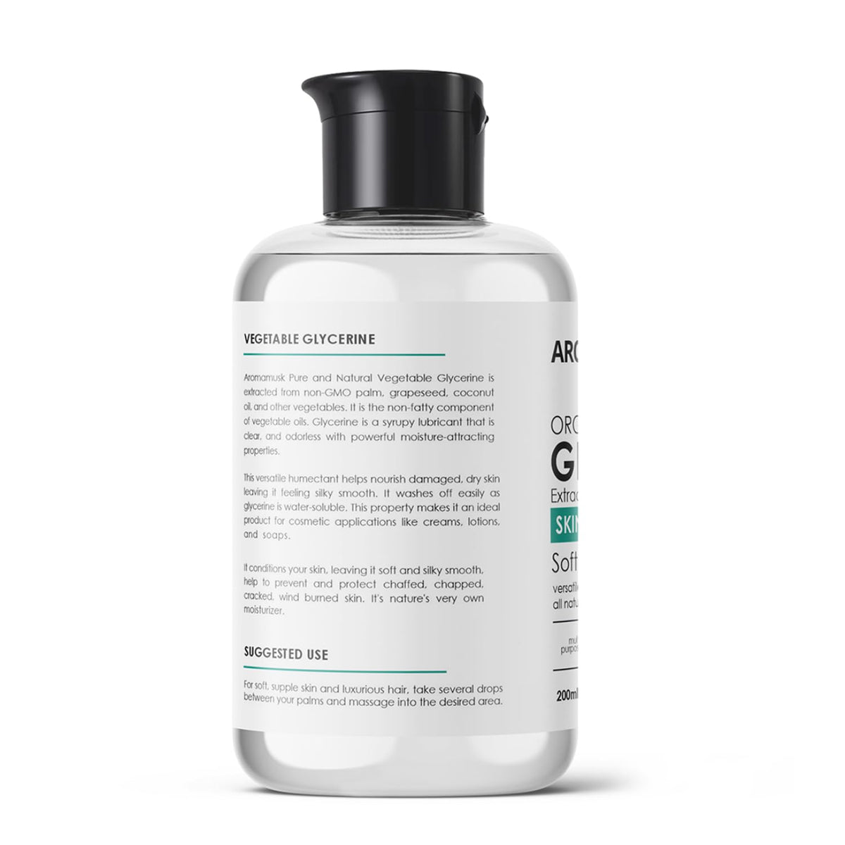AromaMusk Organic And Pure Vegetable Glycerine For Face | Softens & Moisturizes – Pure & Natural Glycerine Liquid for Face, Beauty and Skin Care - 200ml