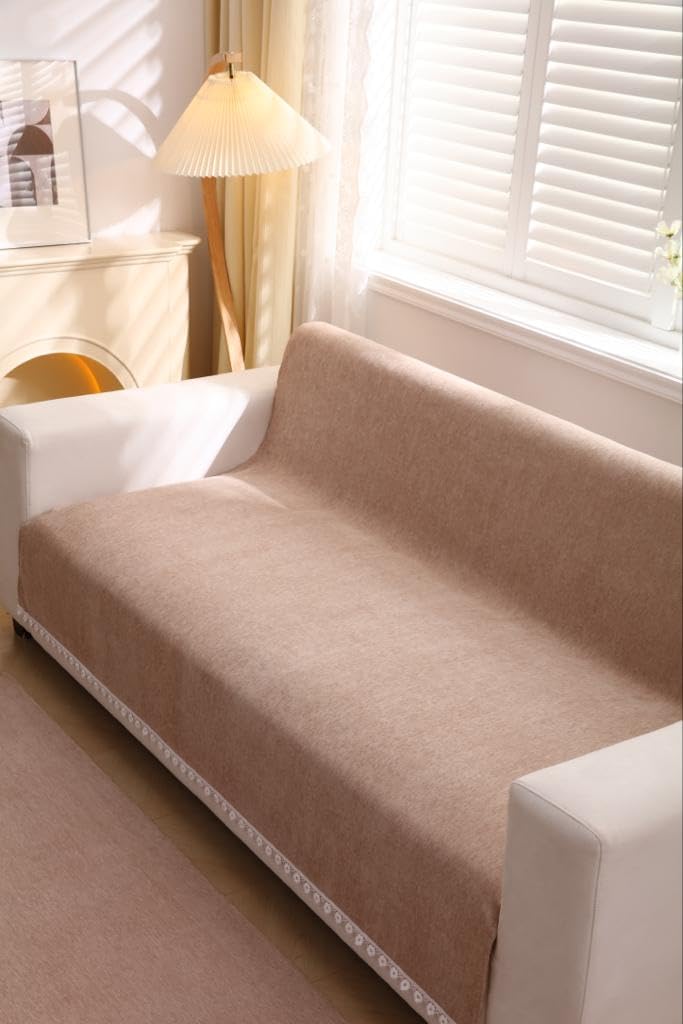 HOMETHREADS Chenille Sofa Covers | Luxurious Slipcover Solutions For Sofas, Armchairs, And Lovese(Beige, 4 Seater | 200X180Cm) Beige 4 Seater | 200x180cm