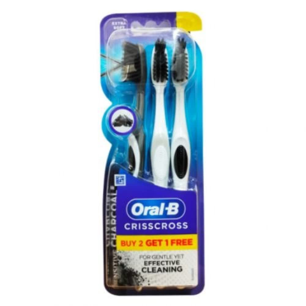 Oral-B Adult Pro-Health Criss Cross Charcoal Extra Soft Manual Toothbrush (Pack Of 3) Multicolour 3 count (Pack of 1)