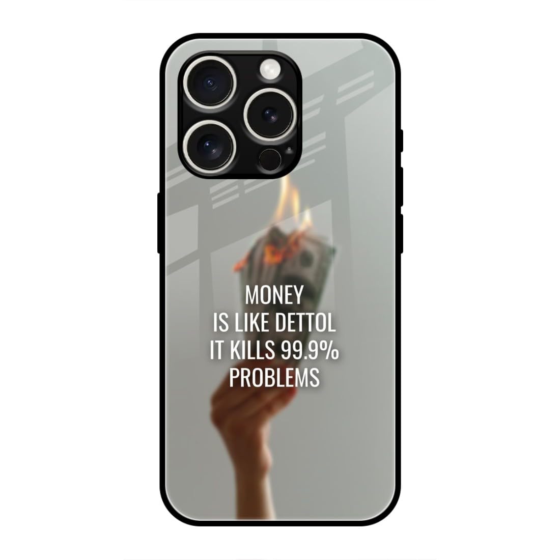 Naarmi Printed Mobile Back Cover Compatible with iPhone 16 pro max, Acrylic, Black, Money Like Dettol Quote 209