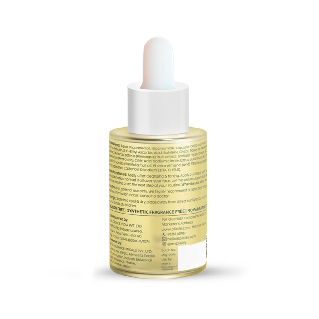 The Plant Fix Plix 2% Alpha Arbutin Pineapple De-Pigmentation Dewy Face Serum for Pigmentation & Dark Spots Removal for Unisex with 10% Niacinamide, 5% PHA for All Skin, 30ml (Pack of 1)