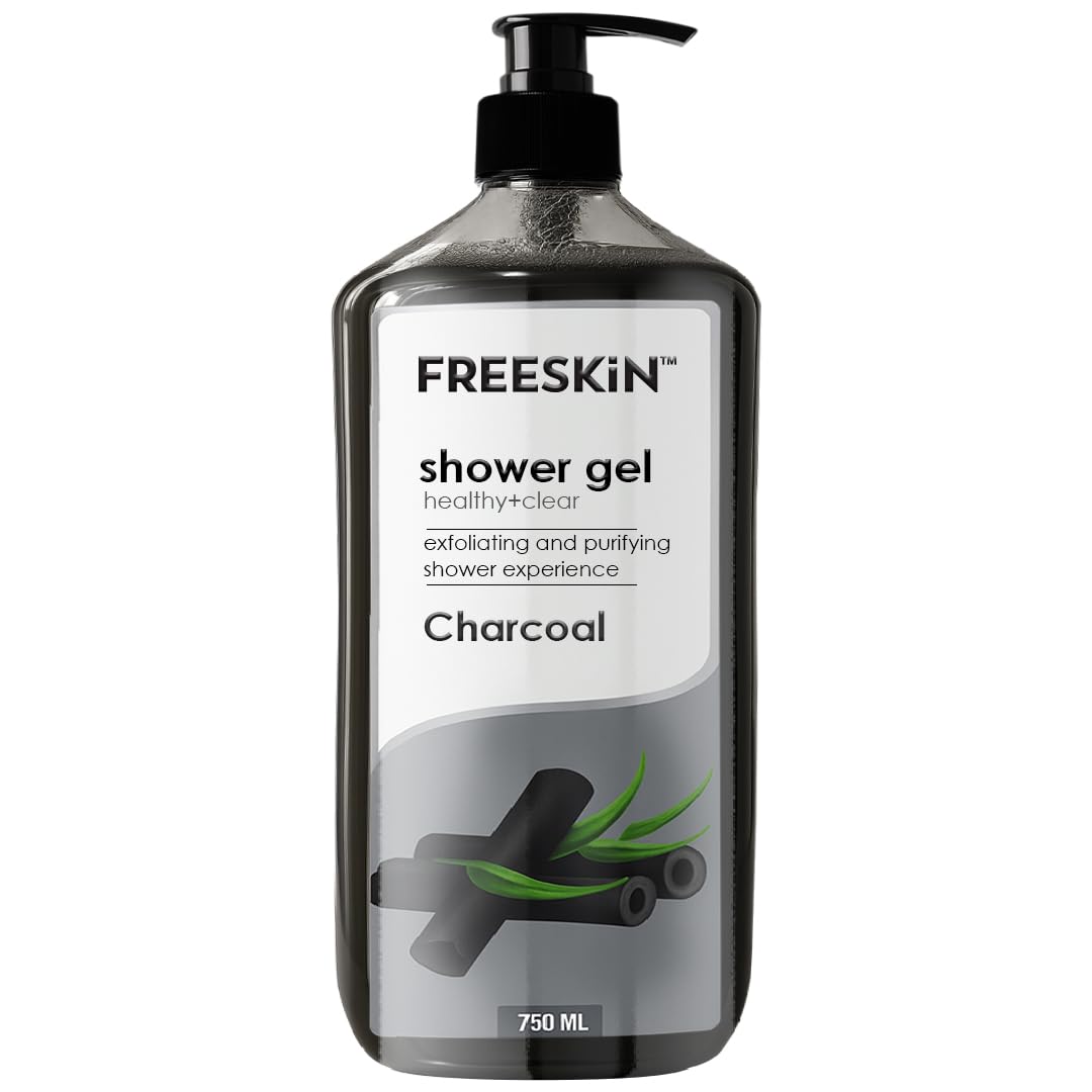 Freeskin Charcoal Shower Gel-750ml Healthy + Clear – Deep Detoxifying Body Wash with Activated Charcoal for Clear, Healthy Skin – Removes Impurities, Controls O