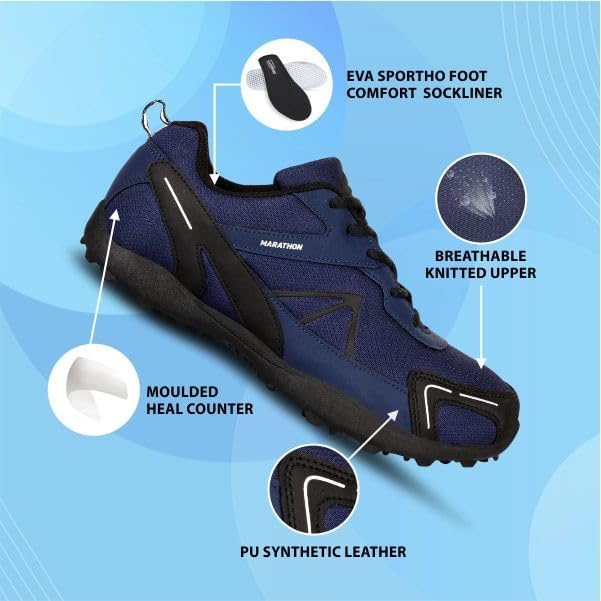 Nivia Men's Marathon Running Shoe | Rubber Outsole with Breathable Mesh Upper with PVC Synthetic Leather | Punched N.R E.VA Insole | Ideal for Trail Running Nav