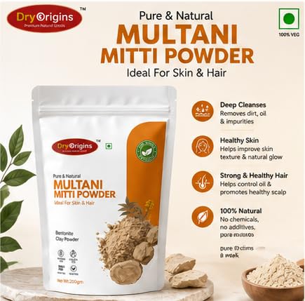 Multani Mitti Powder for Face Pack & Hair Care | 100% Natural Bentonite Clay | Deep Cleansing Skin Care Powder | For Oily Skin, Face Mask & Hair Mask | 200g