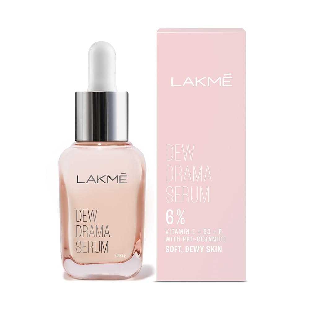 Lakme Dew Drama Serum, 6% Vit B3, E, F & Pro-Ceramides for Skin Barrier & Dewy Radiance 30ml 30 ml (Pack of 1)