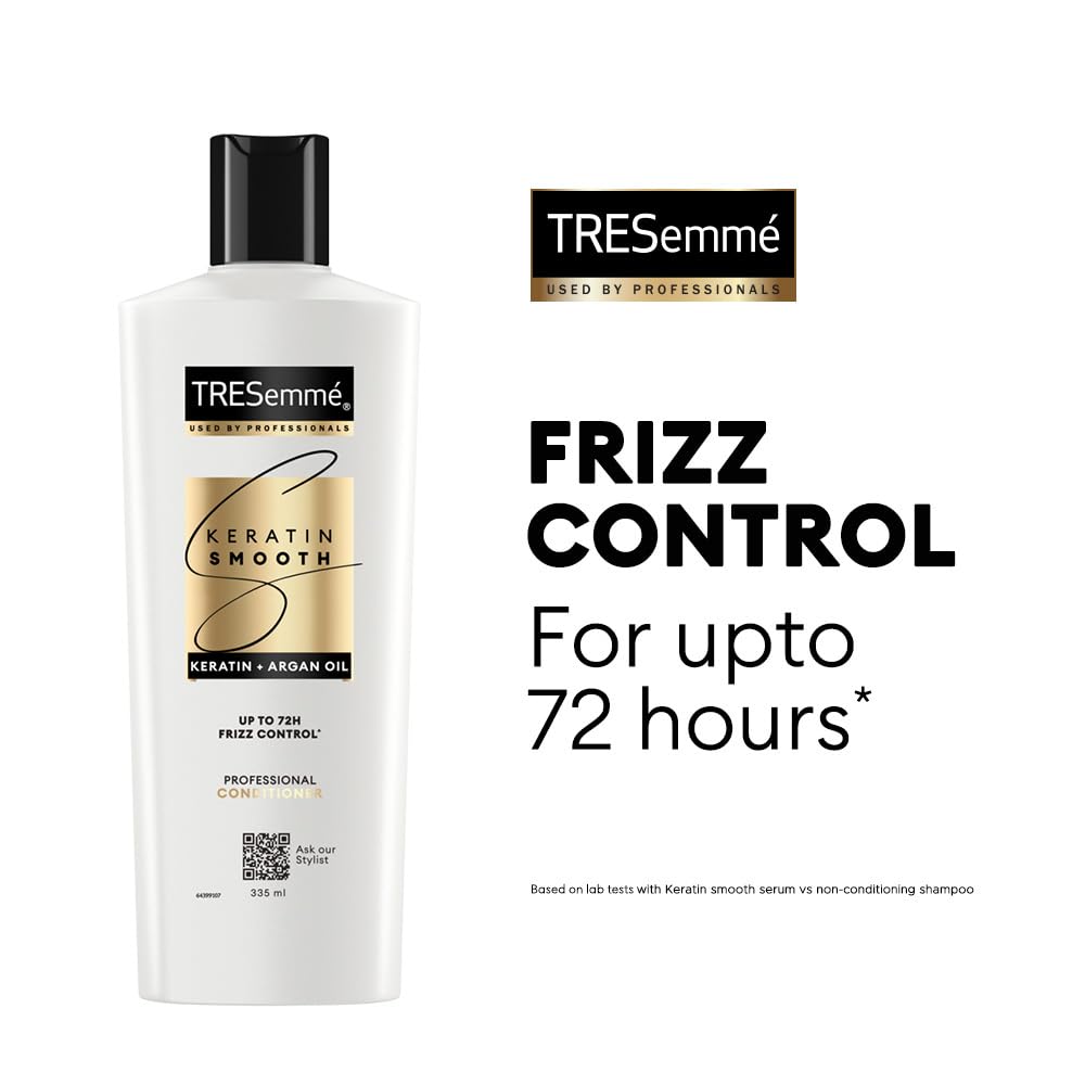 TRESemmé Keratin Smooth Anti Frizz Conditioner 335ml | 72H Frizz Control with Keratin Protein & Argan Oil | Paraben Free Hair Conditioner for Dry Frizzy Hair