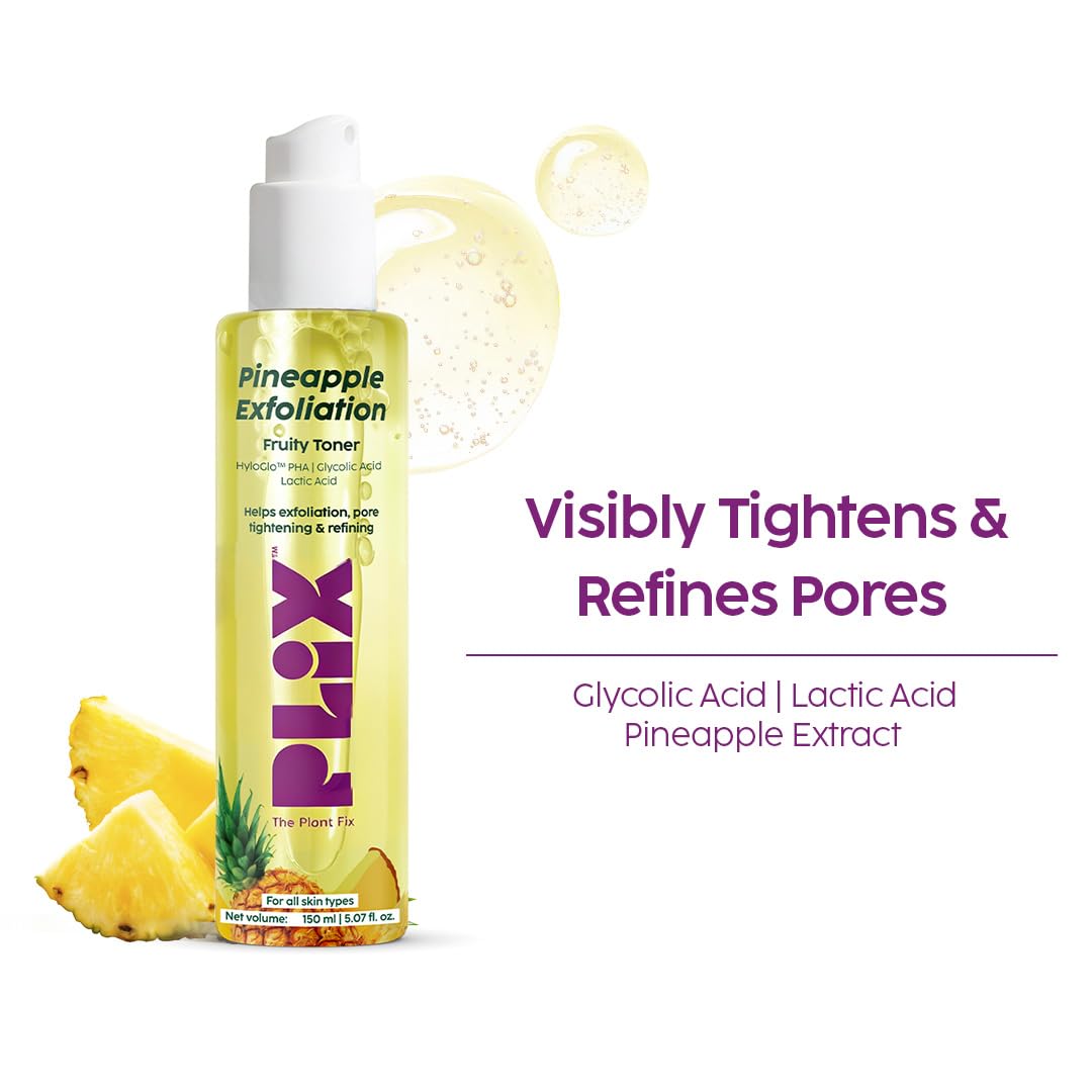 PLIX - THE PLANT FIX Pineapple PHA 3% Alcohol Free Face Toner (150ml) | Pore Tightening & Mild Exfoliation for Oily, Acne Prone, Sensitive & Normal Skin | Hydra