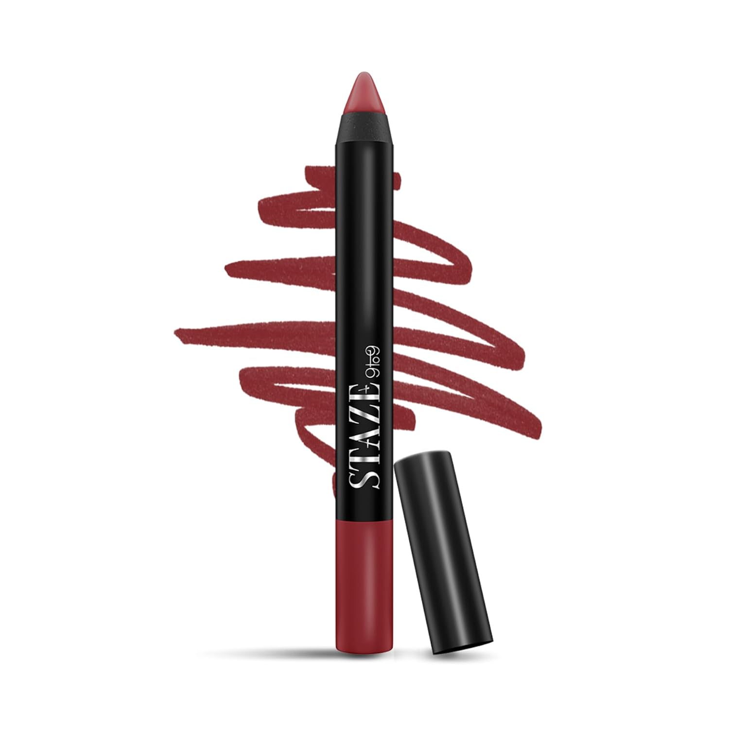 Staze Pout On Lip Crayon Lipstick High Pigment Matte Finish Long-Lasting & Waterproof With Vitamin E & Jojoba Oil Smudgeproof Sharpenable Lip Crayon 10 Royally Ruby 3.5g