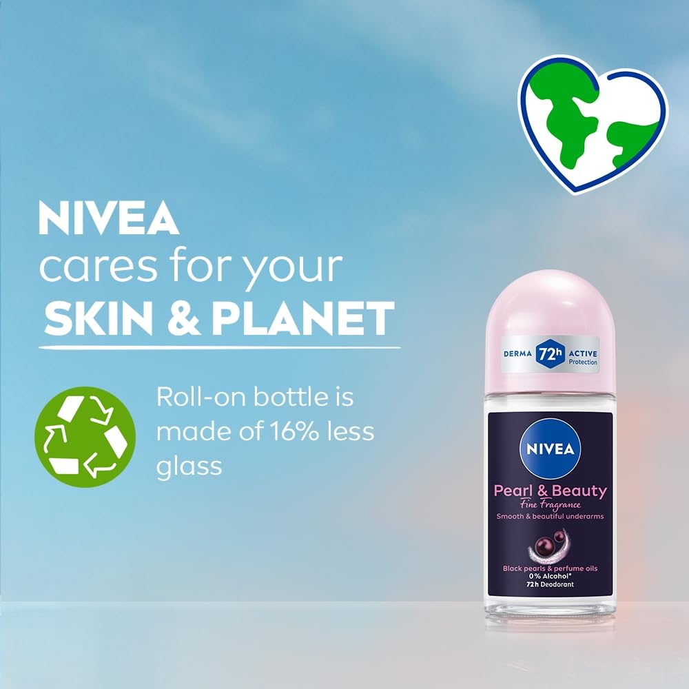 NIVEA Women Pearl & Beauty Roll On Deodorant, Underarm Deodorant with 72H Active Odour Protection, Long-Lasting Floral Fragrance, Underarm Roll On for Fresh, Be