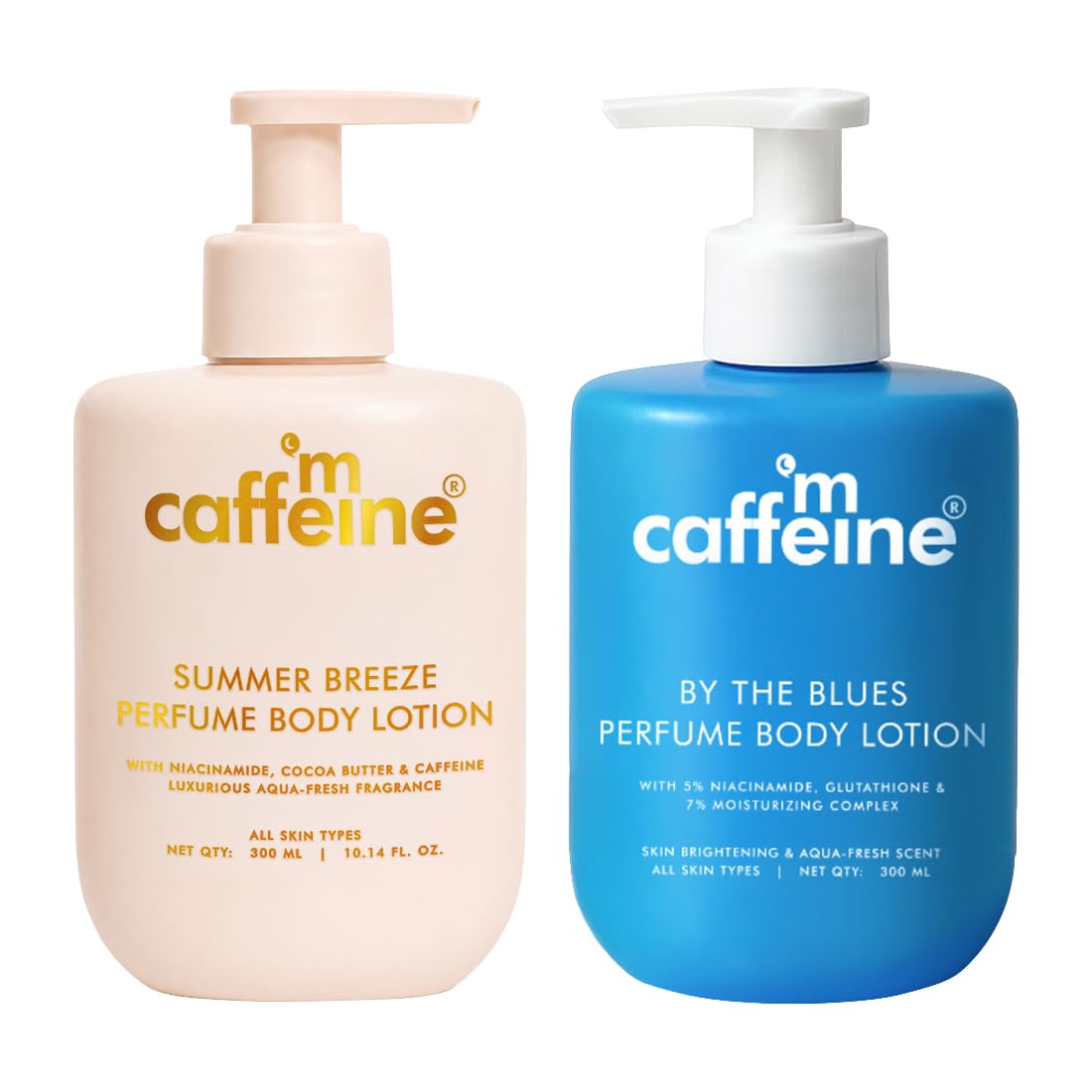 mCaffeine Perfume Body Lotion Combo - By The Blues & Summer Breeze | Niacinamide, Cocoa & Shea Butter | Deep Moisturization for Winter Dry Skin| Lightweight, No