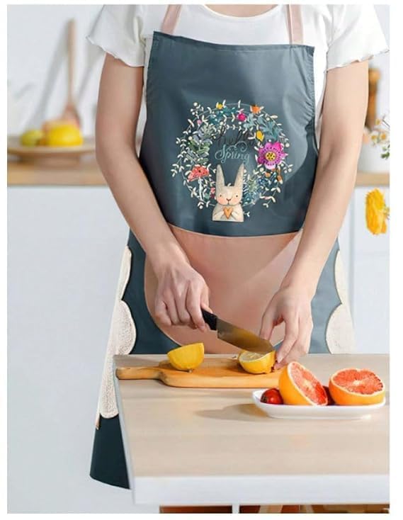 Waterproof Kitchen Apron with Pockets and Side Coral Velvet Hand Wipe Towel | Adjustable Oil and Water Resistant Cooking Apron for Men and Women