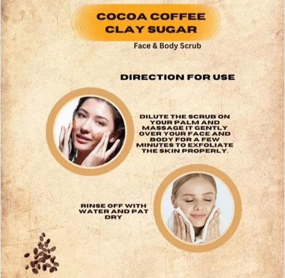 Sage & Herbs Exfoliating Cocoa Coffee Clay Sugar Face & Body Scrub | Moisturizes for Instant Soft & Smooth Skin | Remove Dead Skin Cells, Blackheads,Tan| Sulfat