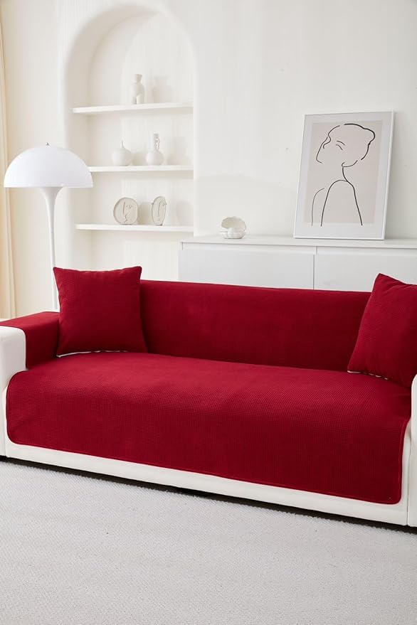 HOMETHREADS Innovative Premium Sofa Cover Set with PVC Backing for Non-Slip Comfort (Maroon, 1 Seater | 176x63cm) Maroon 176 x 63 cm