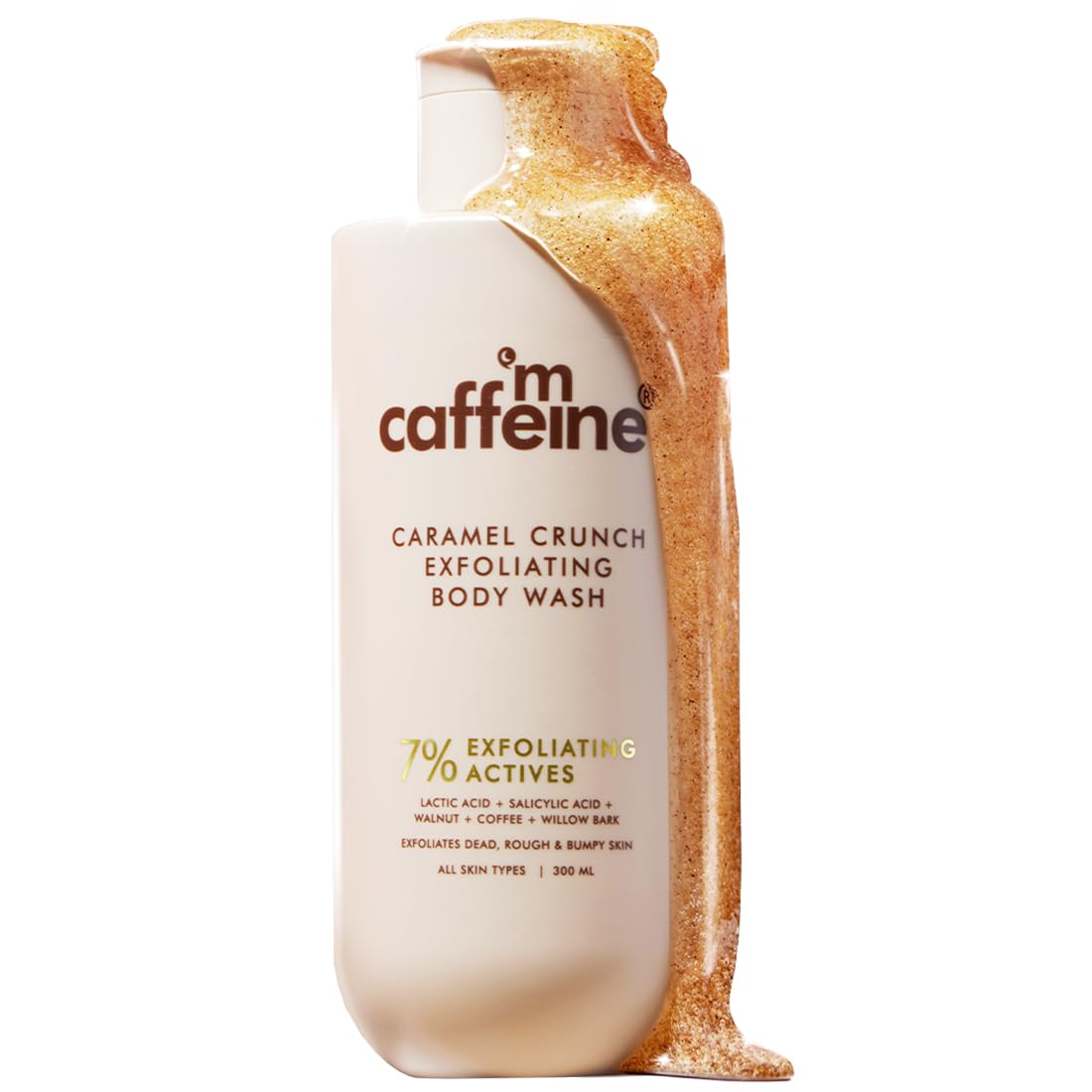 mCaffeine 7% Exfoliating Body Wash 300ml | 1% Salicylic & 2% Lactic Acid | Bodywash for Dry Skin| Reduces Body Acne & Ingrown Hair | Smooth, Hydrated Skin | Swe