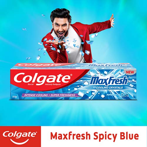 Colgate Max Fresh Blue Gel Anticavity Toothpaste, Peppermint Ice - 600 g (150 g - Pack of 4) Peppermint 150 g (Pack of 4)