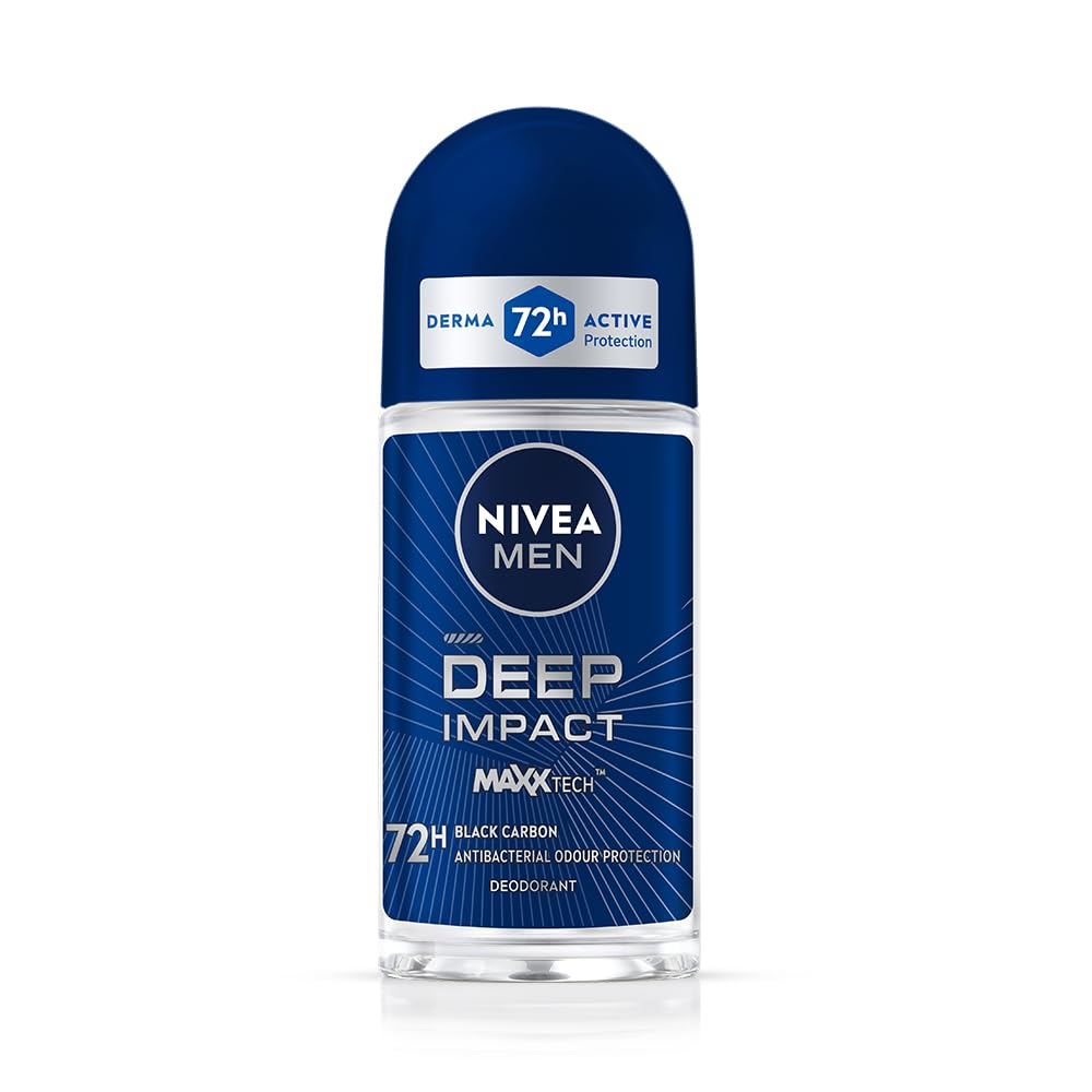 NIVEA MEN Deep Impact Freshness Underarm Roll On Deodorant for Men with Black Carbon | Long Lasting Antiperspirant Roll On for Body Odour Control | Alcohol Free