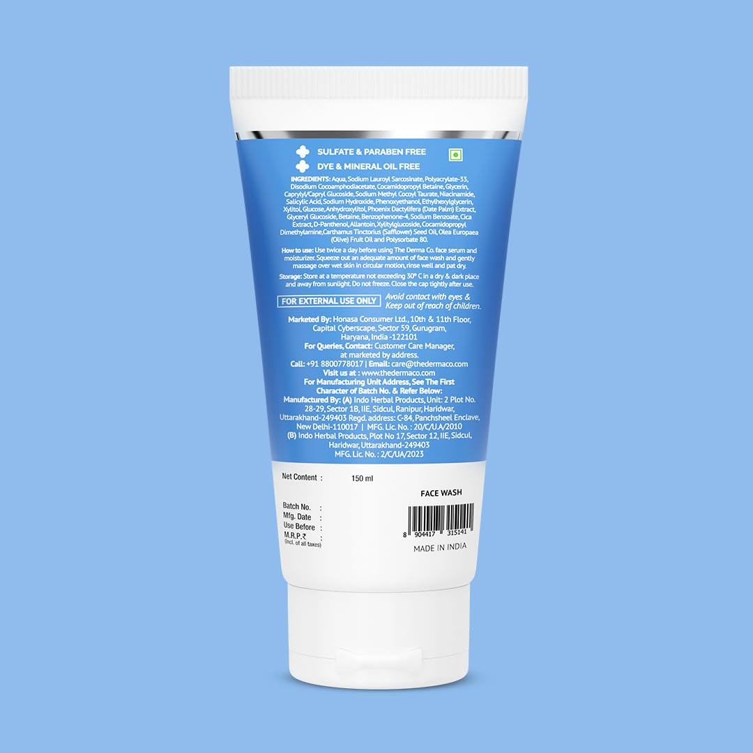 The Derma Co 2% Sali-Cinamide Anti-Acne Face Wash | With 2% Salicylic Acid & 2% Niacinamide I Treats Active Acne & Fades Marks I For Oily & Combination Skin I Power of 2 Actives | For Men & Women | 150 ml