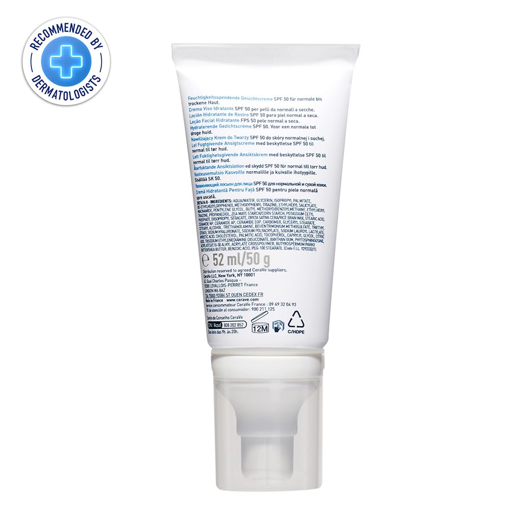 CeraVe AM Facial Moisturizer (52ml) SPF 50 and Foaming Cleanser (88ml) for Normal to Oily Skin Non-Comedogenic