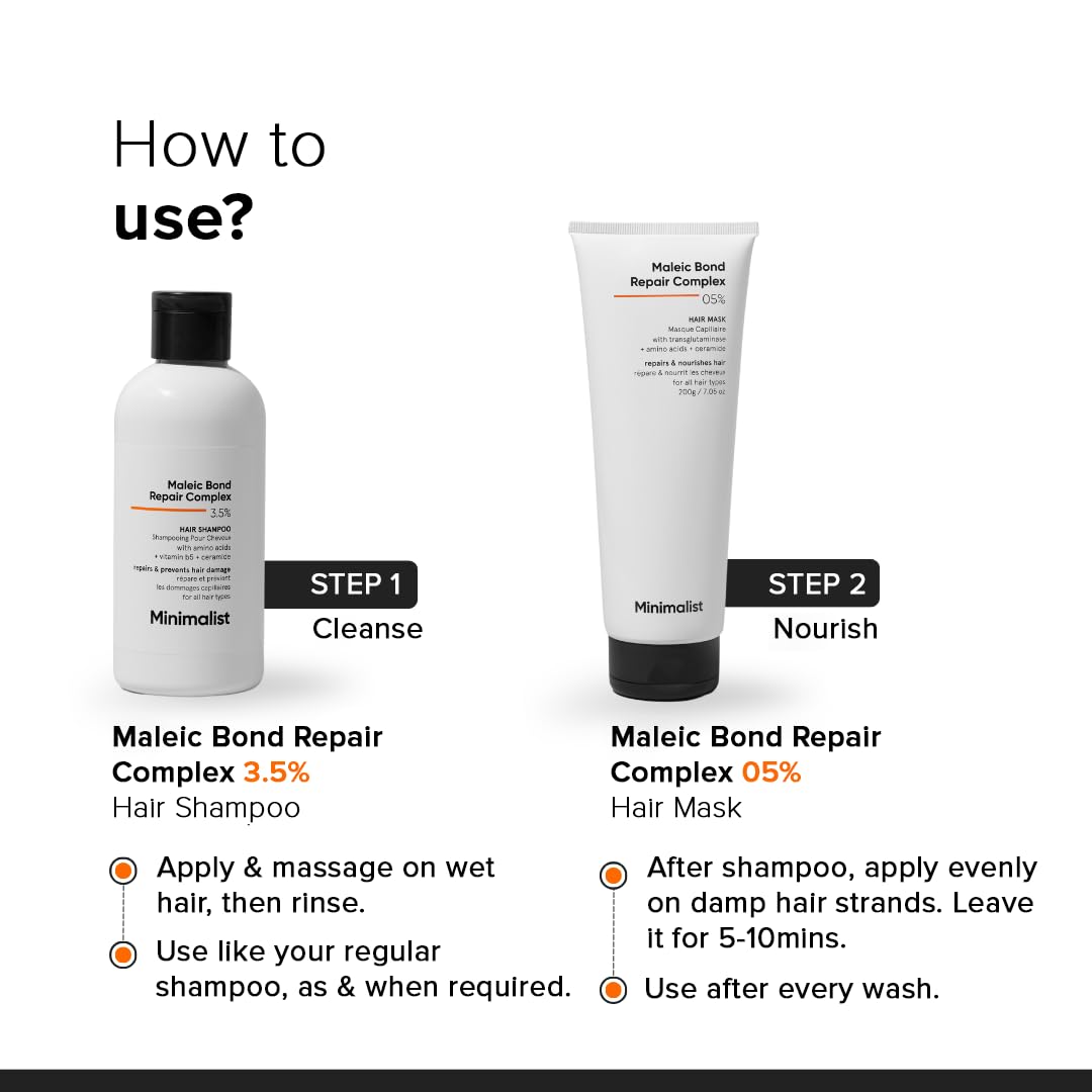 Minimalist Hair Mask For Frizzy Hair, Repairing Dry, Damaged & Dull Hair | Maleic Bond Repair Complex 05% with Transglutaminase, Amino Acids & Ceramides | For Damaged & Treated Hair | Controls Frizzy Hair | For Women & Men | 100 gm