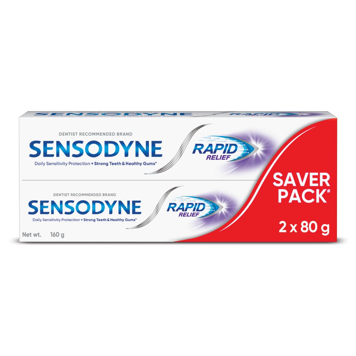 Sensodyne Toothpaste Rapid Relief | Fast Sensitivity Relief Tooth Paste Combo Pack - 160gm (80gm x 2) | Fresh Taste | Dentist Recommended