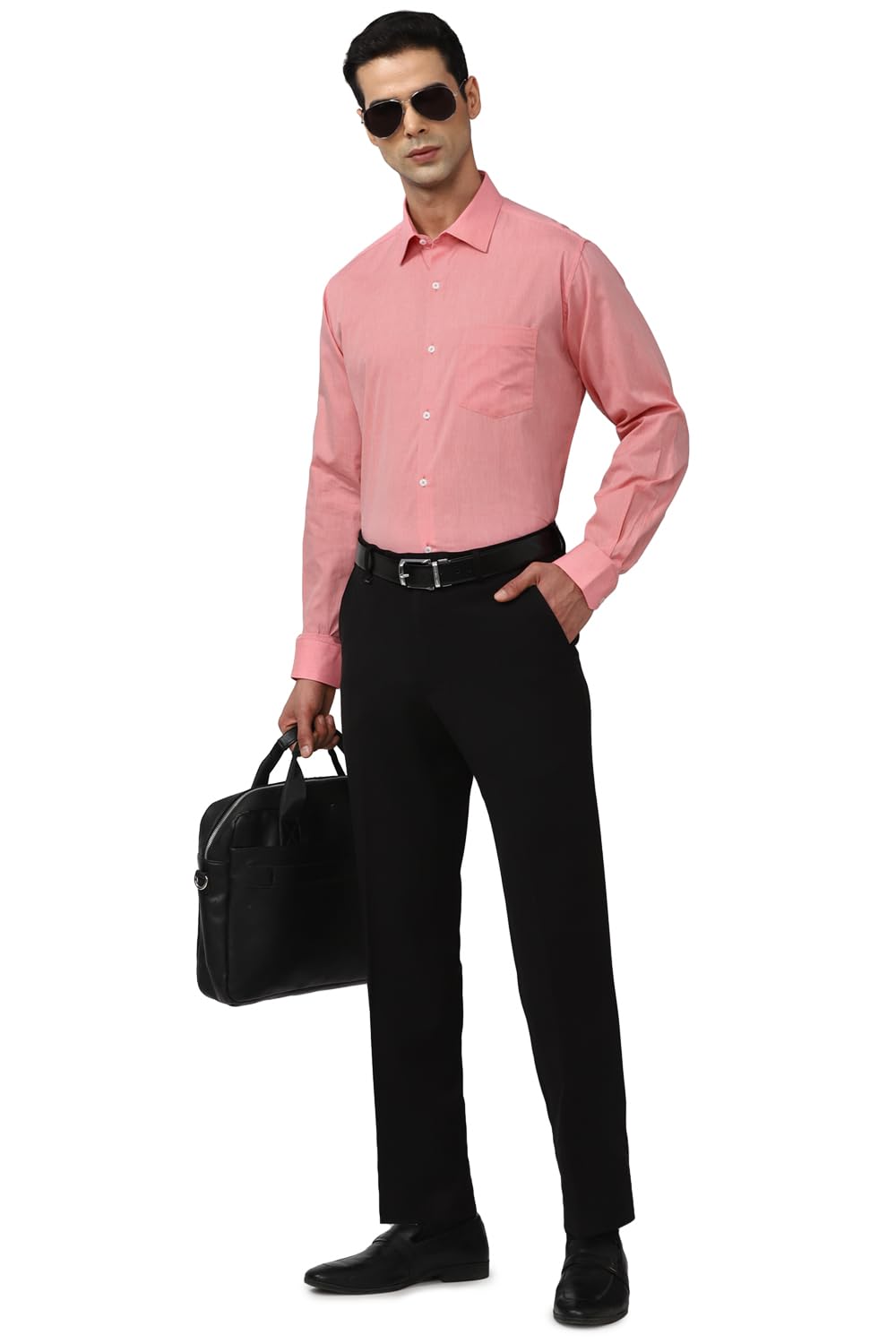 Van Heusen Men Cotton Solid Regular Fit Shirt 39 Salmon