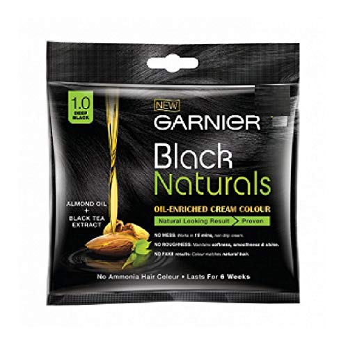 Garnier Black Naturals Hair Color, Shade-1 Deep Black 20ml+20g [Pack of 4] black Hair Color