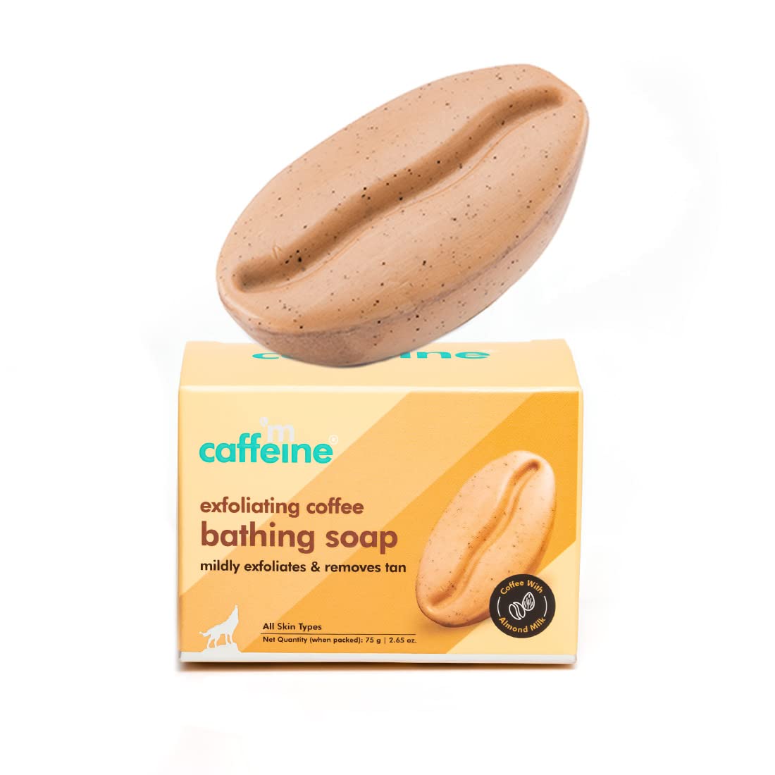 mCaffeine Exfoliating Tan Removal Soap with Coffee,Almond Milk & Caramel|De Tan Bathing Soap for Polishing & Moisturizing the Skin|Bean Shaped Soap for bath wit