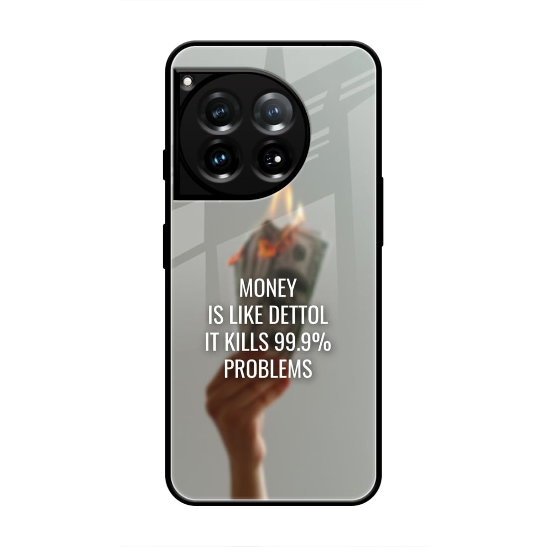 Naarmi Printed Mobile Back Cover Compatible with Oneplus 12, Acrylic, Black, Money Like Dettol Quote 209