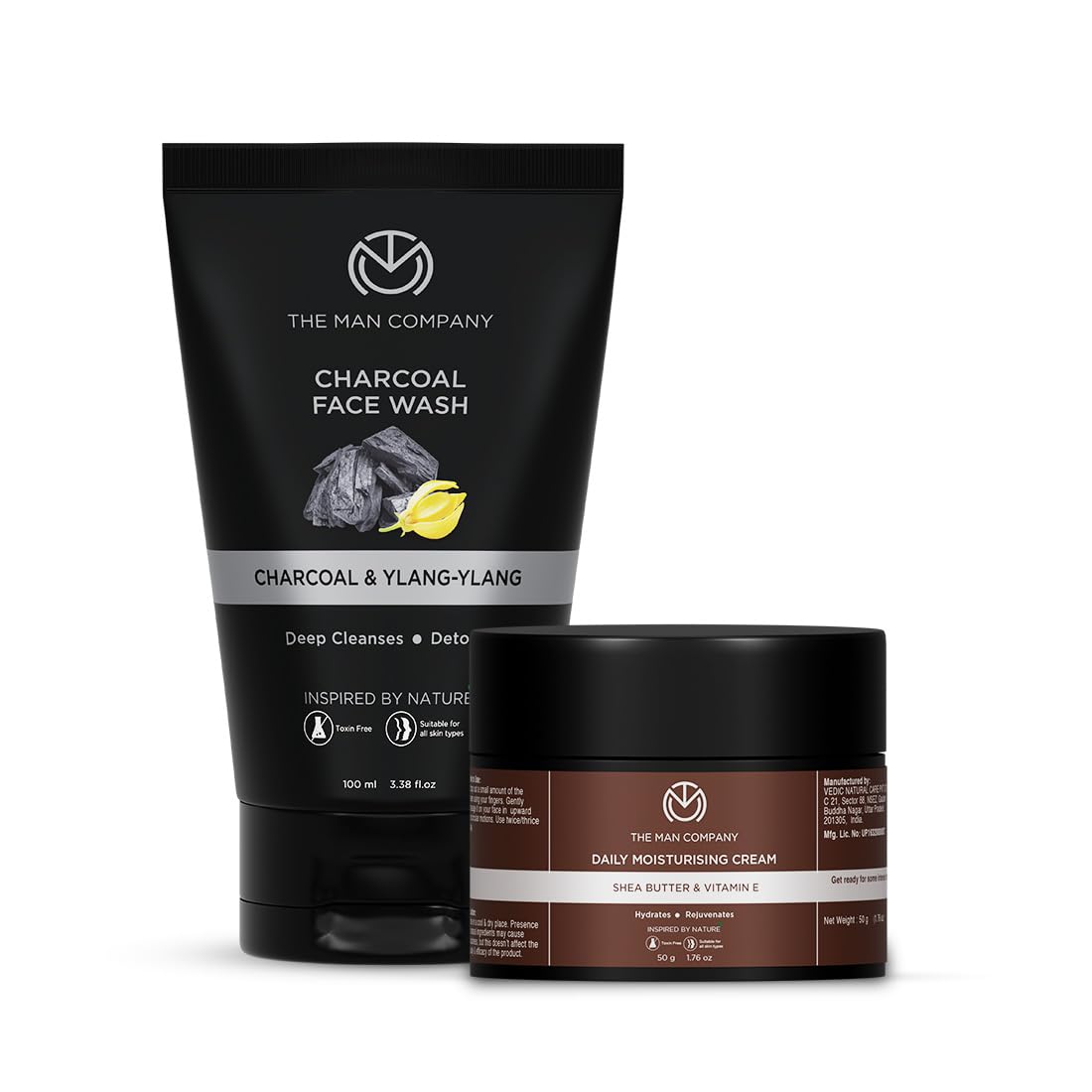 The Man Company DeTan Daily Pack with Activated Charcoal Face Wash & Daily Moisturising Face Cream | Argan, Shea Butter, Vitamin E | Deep Cleansing, Moisturizin