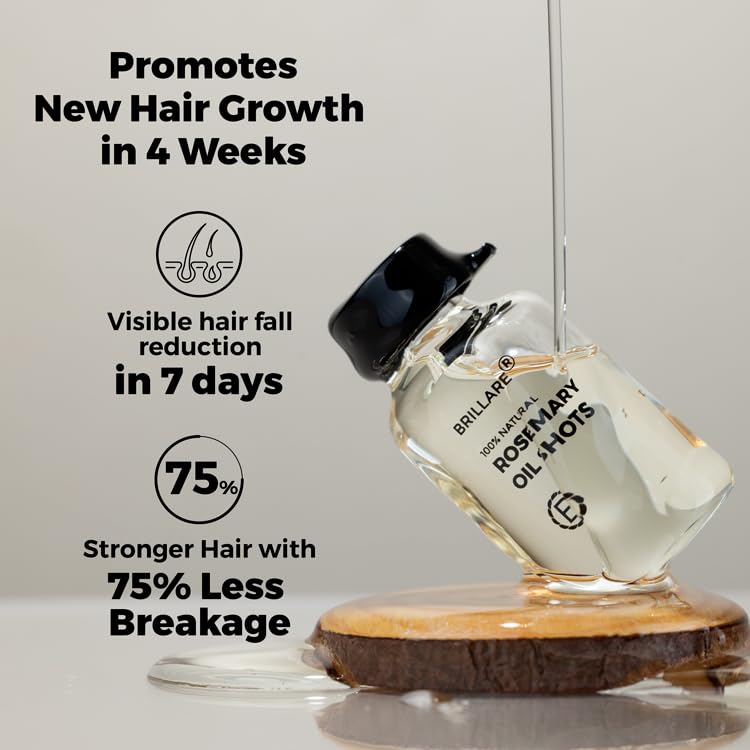 Brillare 20% Rosemary Oil Shots For Rapid Hair Growth | Improves Thickness | Controls Hair Fall & Nourishes Scalp | 100% Natural, Non Greasy Hair Oil Shots For