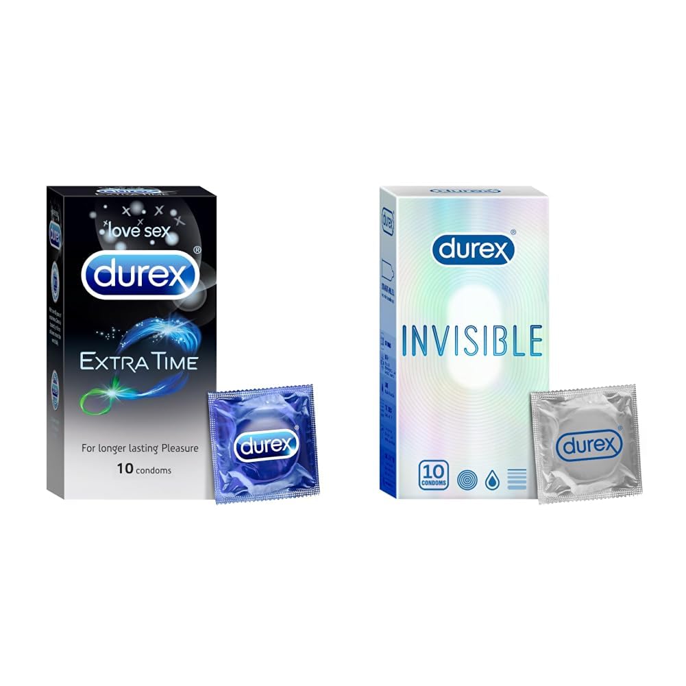 Durex Condoms, Extra Time - 10 Count & Invisible Condoms | Ultra Thin Condom,10s