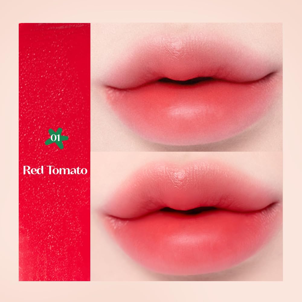 Etude Fruity Lip & Cheek Blur Balm| Cream blush, Soft Melting Texture| Highly pigmented Korean Tint| Cute Puff applicator|Korean Makeup- 01 Red Tomato 2.3g