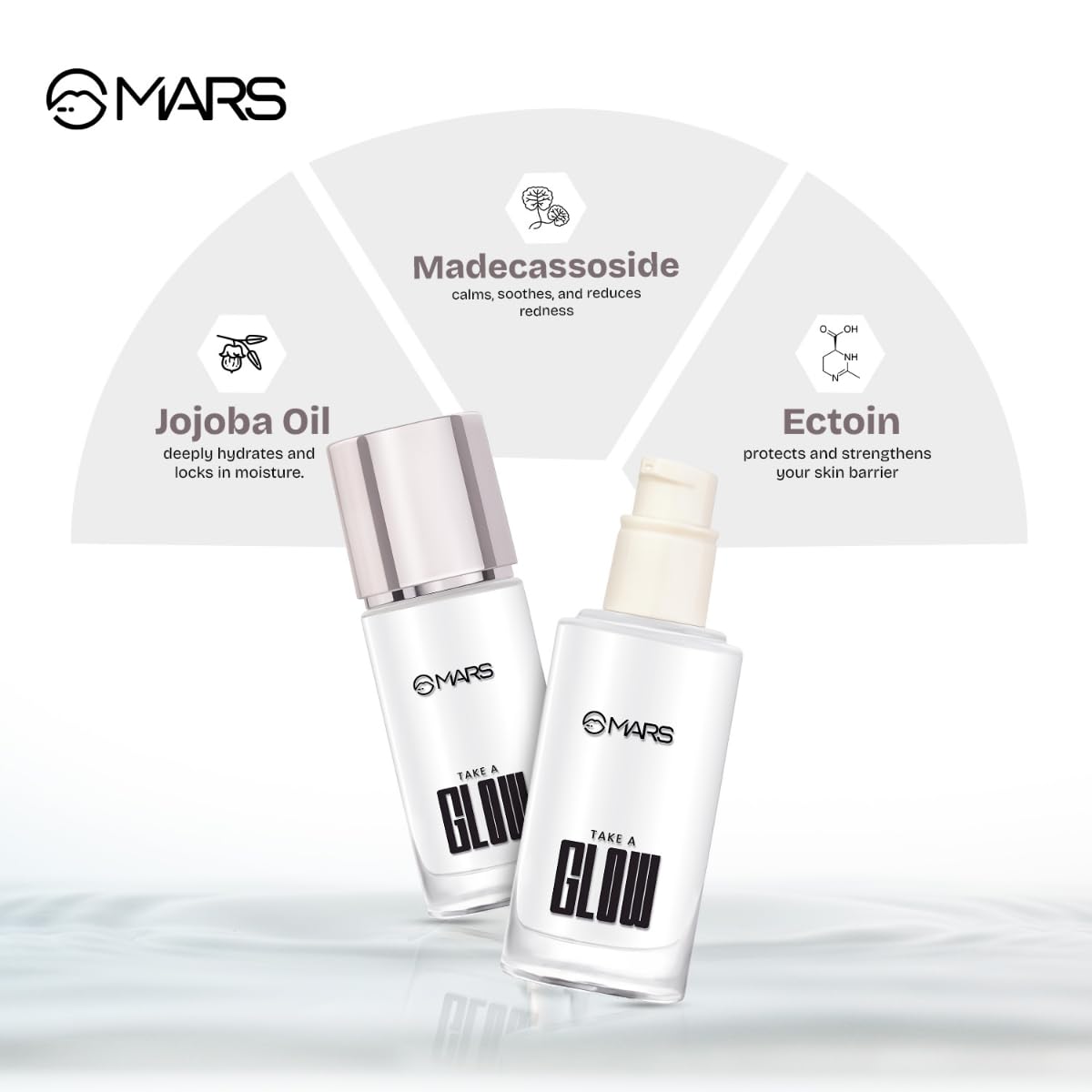 MARS Take A Glow Illuminating Primer + Strobe Cream | 3-in-1 Formula: Moisturiser, Face Primer & Highlighter | Enriched with Jojoba Oil, Madecassoside & Ectoin (30ml) (02-LIGHT BEAM)