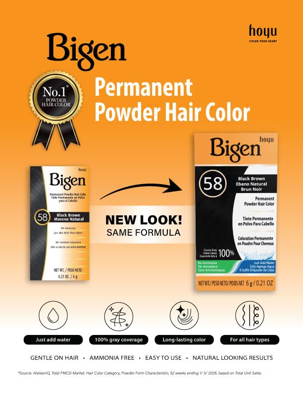 #58 Black Brown Bigen Permanent Powder - 12 Pack