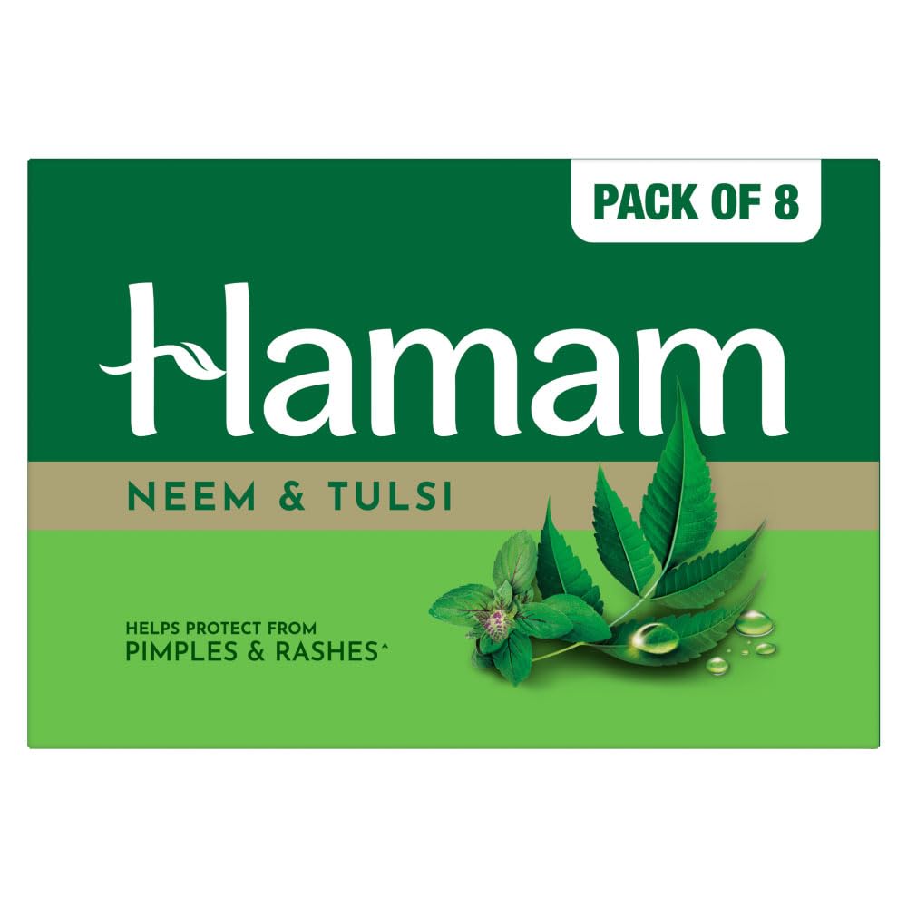 Hamam Neem & Tulsi Bathing Soap for Body 150 g (Combo Pack of 8) Purifying Soap Bar 150 g (Pack of 8)