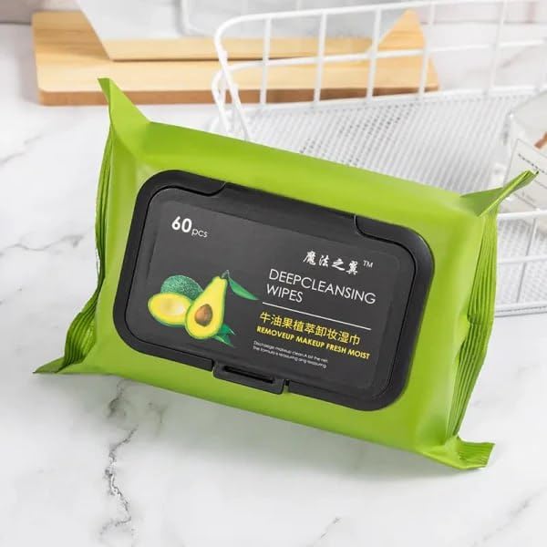 Avocado Moisturizing Deep Cleasing Wipes || Makeup Remover Facial Wipes || Cucumber & Vitamin E Makeup Remover Wipes Hydrating, Refreshing, Soothing (Pack Of 1)