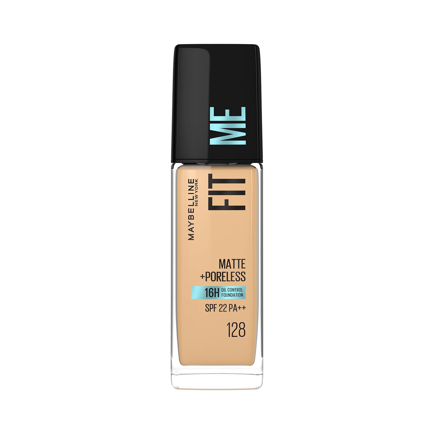 Maybelline New York Liquid Foundation For All Skin Type,Full Matte Finish, With SPF, Absorbs Oil, Fit Me Matte + Poreless, 128 Warm Nude, 30 Ml